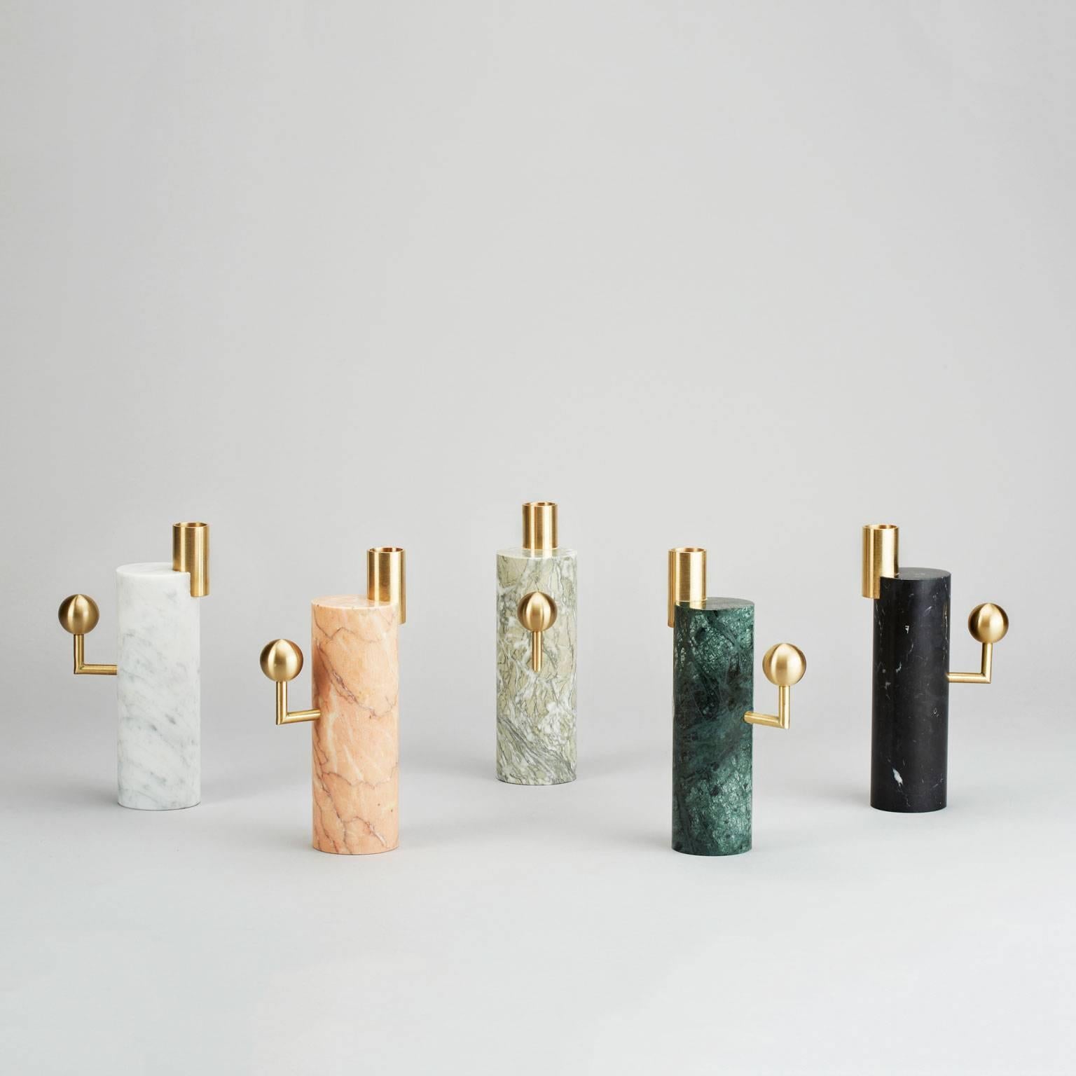 Stargazer Candleholders, Verde Guatemala Marble and Brass, Set of Two, in Stock In New Condition For Sale In Holland, AMSTERDAM