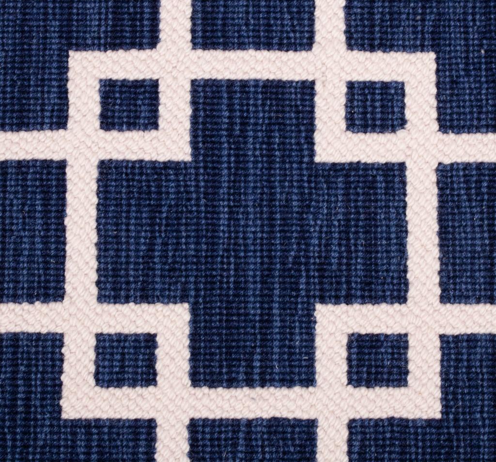 Contemporary Stark Blue and White Geometric Area Rug For Sale