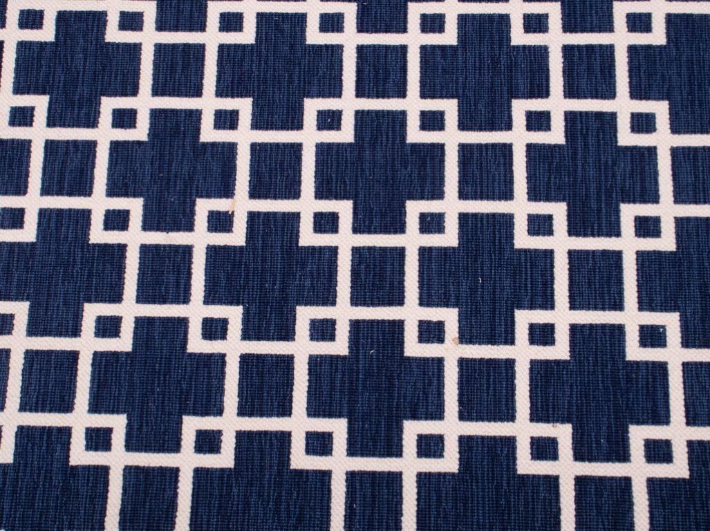 Stark Blue and White Geometric Area Rug For Sale 2