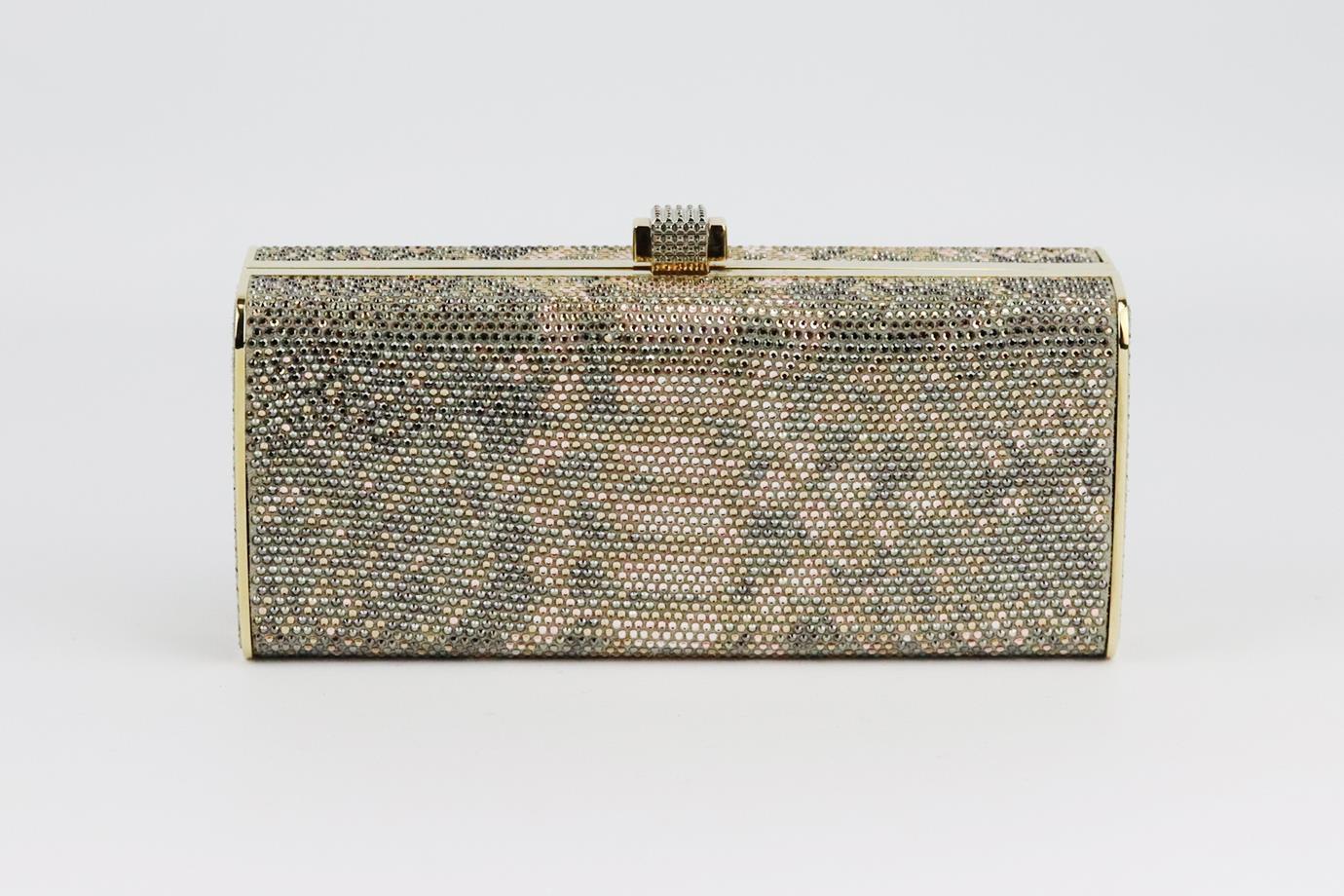 Stark Brilliance Crystal Embellished Suede Box Clutch In Excellent Condition For Sale In London, GB
