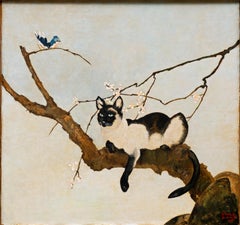 “Siamese Cat in Tree” Stark Davis (American, 1885-1950) circa 1920's