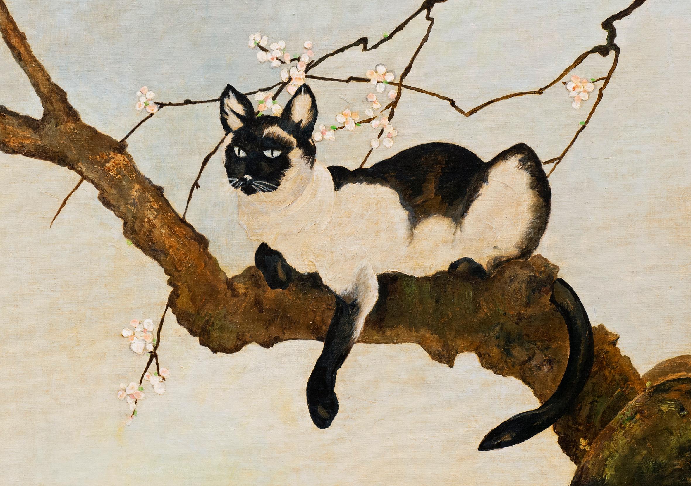 “Siamese Cat in Tree”
Stark Davis (American, 1885-1950)
Circa 1920’s
Oil on canvas, signed l.r.
27 x 29 ¾ (34 x 36 ¼) inches

Winthrop Stark Davis was born in Boston, Massachusetts in 1885.  He subsequently lived and worked in Chicago, where he was