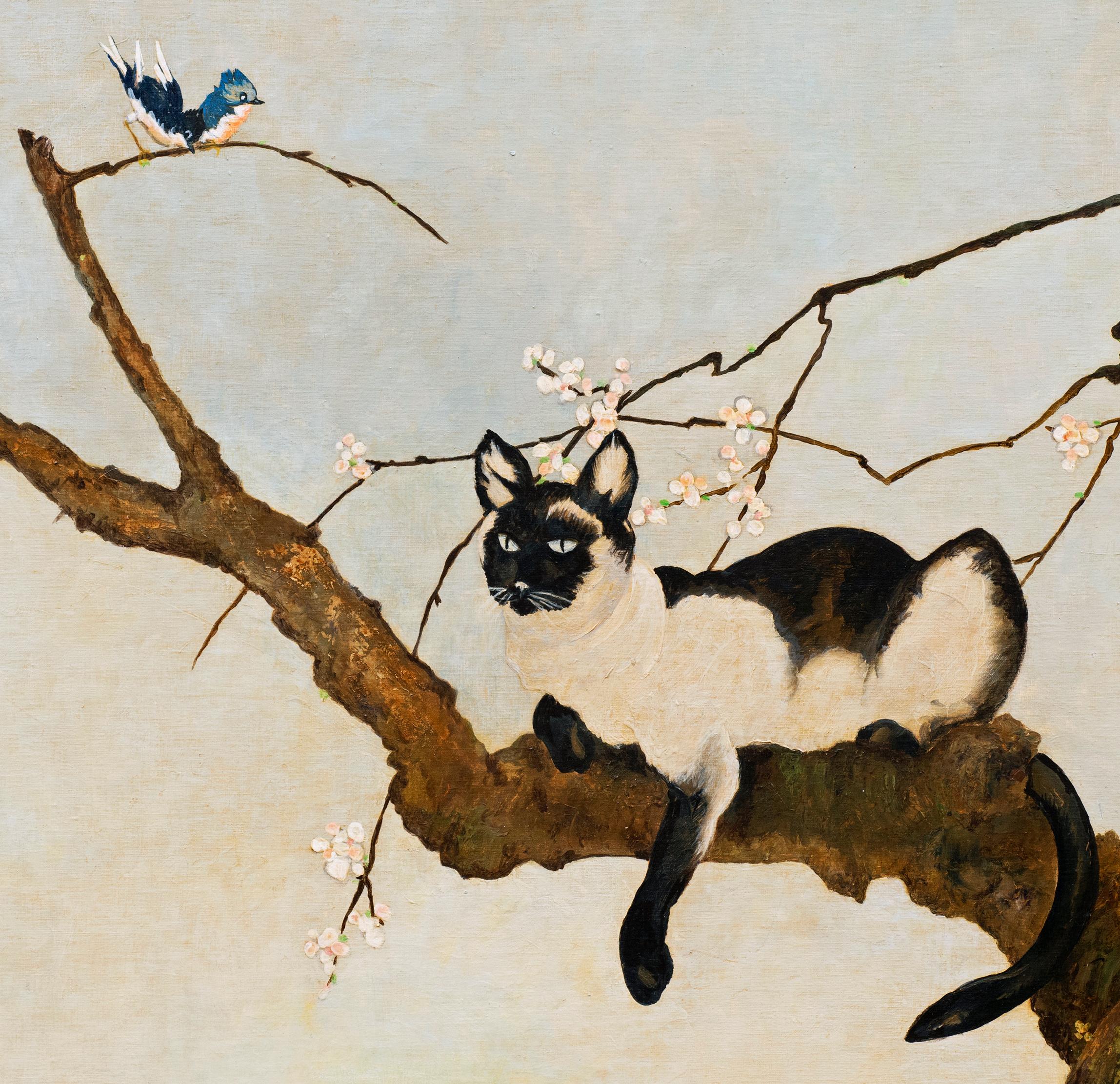 “Siamese Cat in Tree” Stark Davis (American, 1885-1950) circa 1920's 1