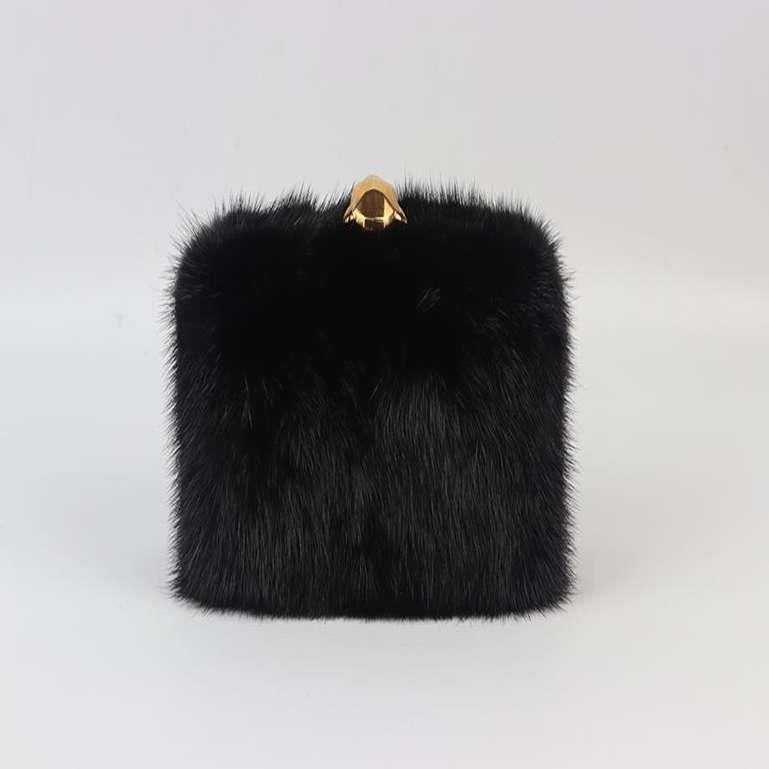 Women's Stark Mink Fur And Suede Box Clutch For Sale