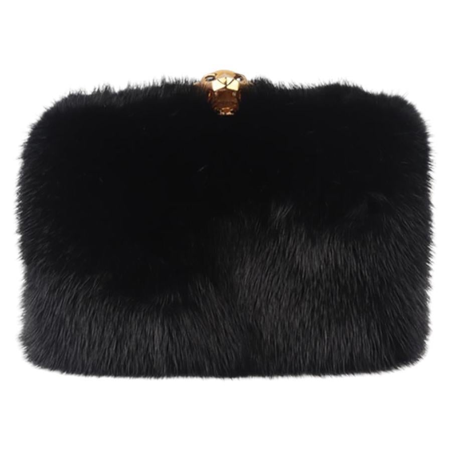 Stark Mink Fur And Suede Box Clutch For Sale