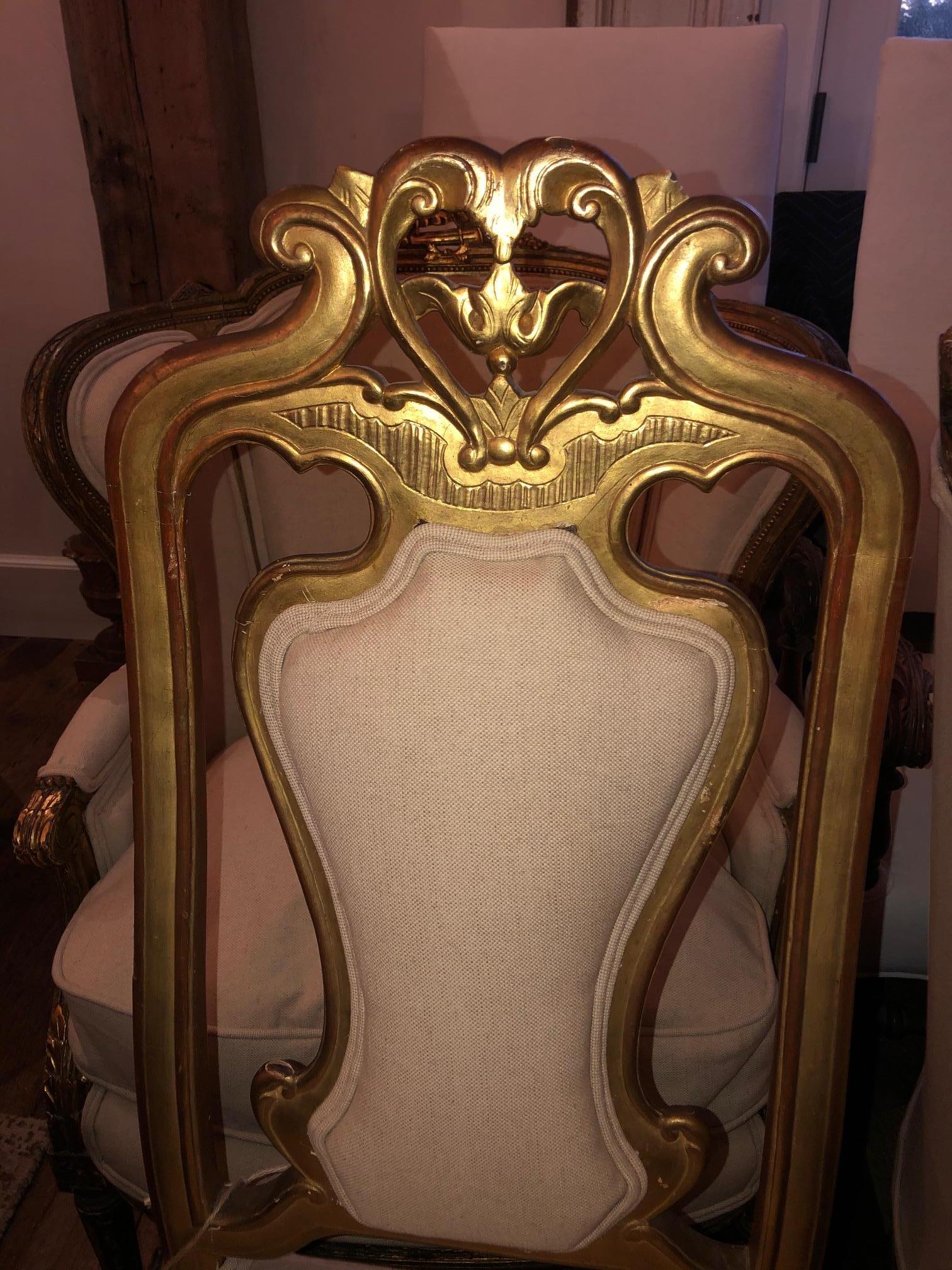 Elegant Pair of French 19th Century Chairs with All Original Gold Gilding For Sale 5