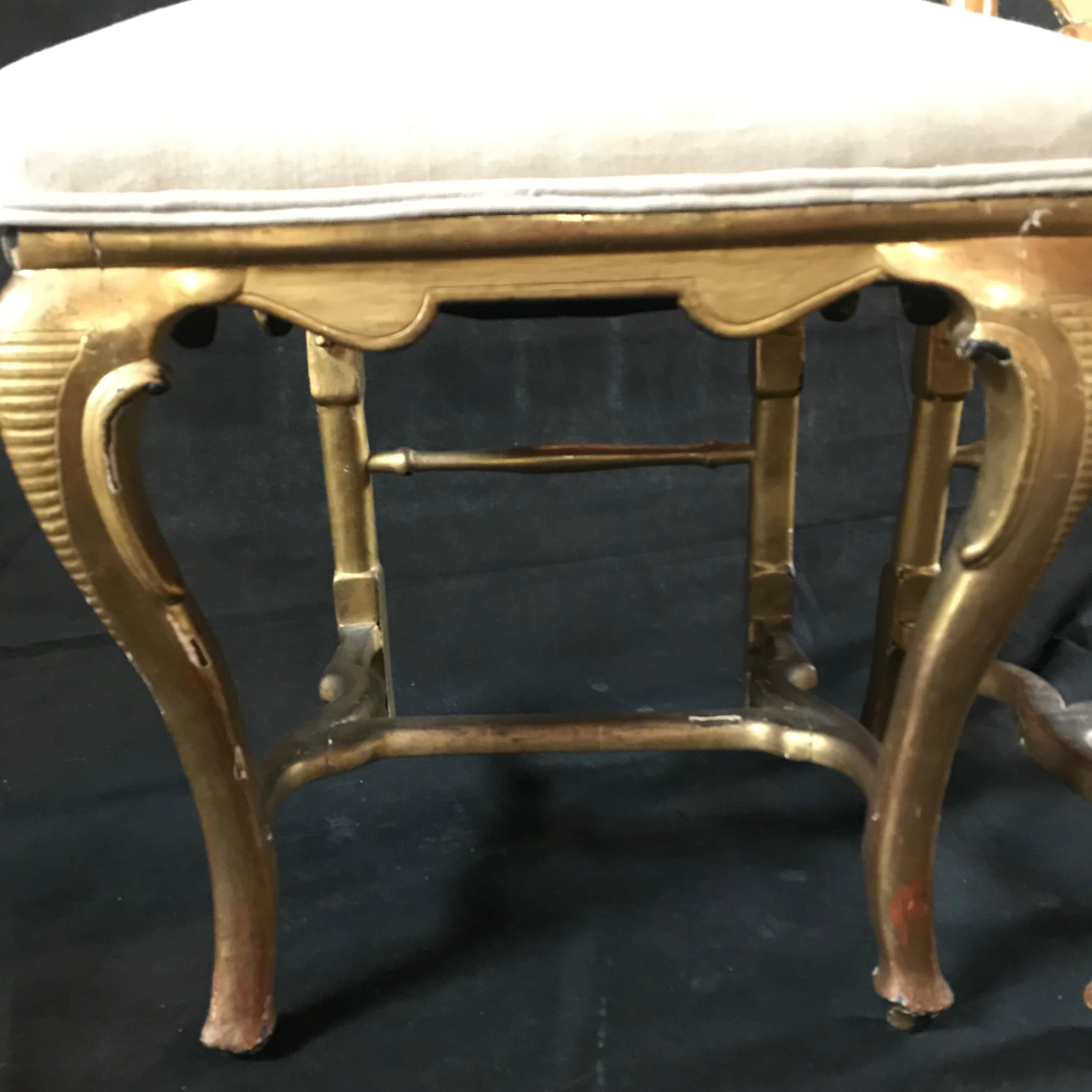 Elegant Pair of French 19th Century Chairs with All Original Gold Gilding In Good Condition For Sale In Hopewell, NJ