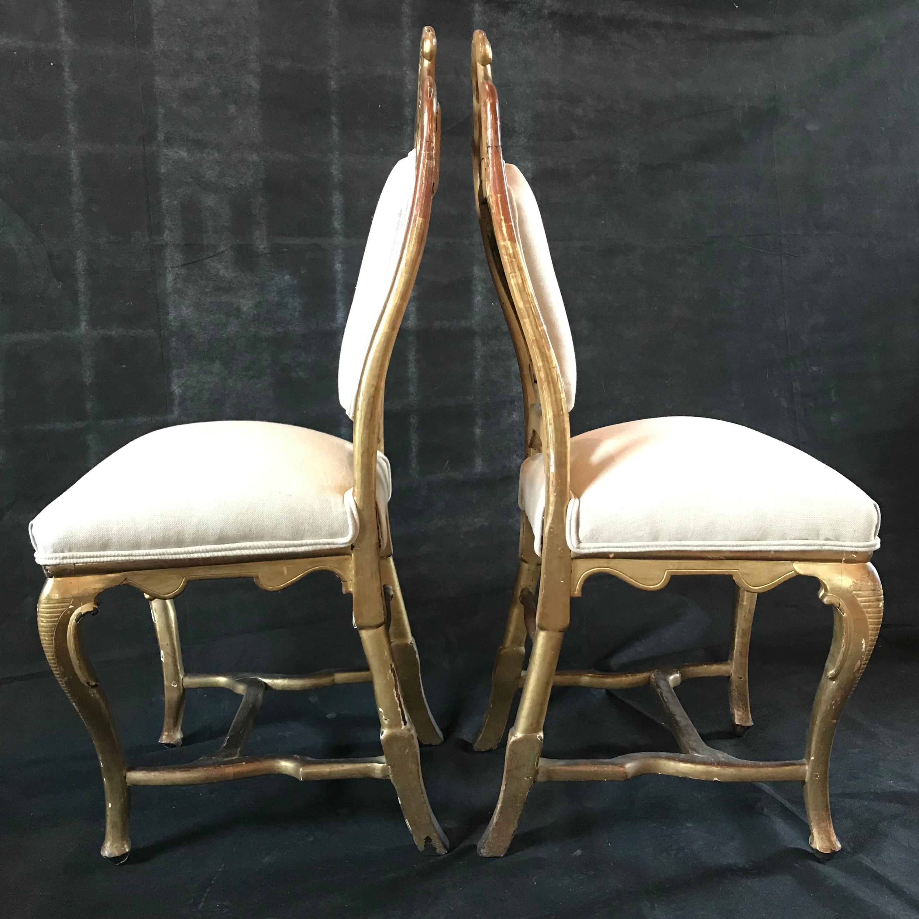 Giltwood Elegant Pair of French 19th Century Chairs with All Original Gold Gilding For Sale