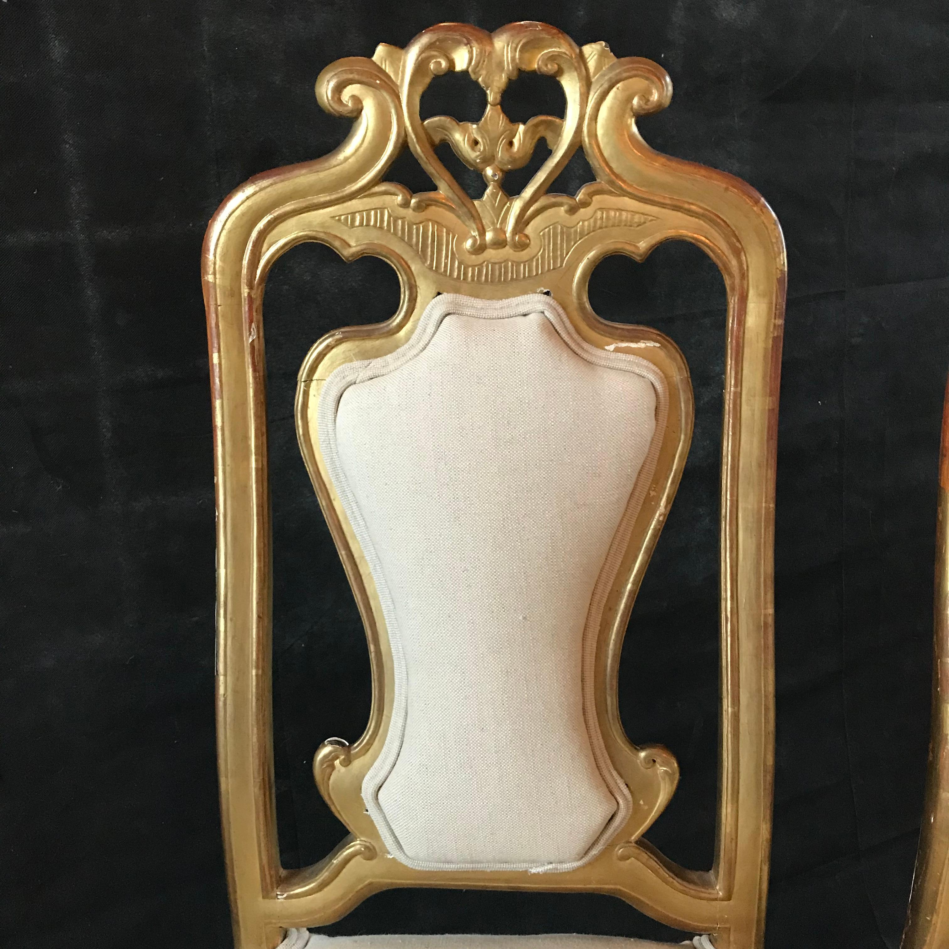 Elegant Pair of French 19th Century Chairs with All Original Gold Gilding For Sale 1