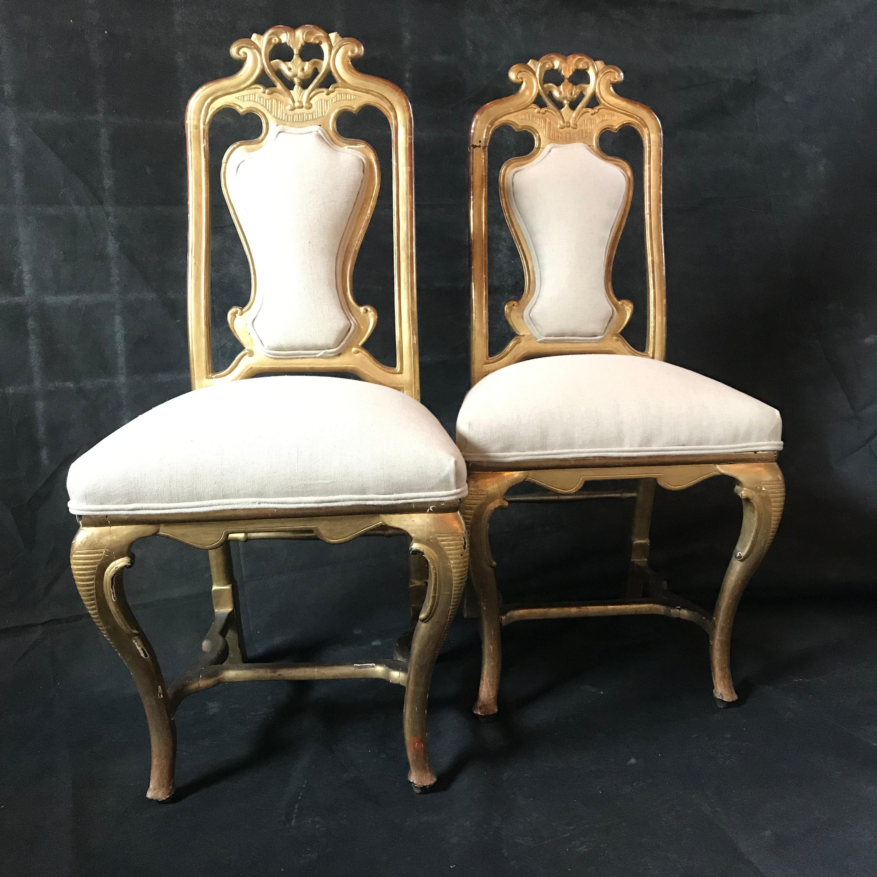 Elegant Pair of French 19th Century Chairs with All Original Gold Gilding For Sale 4