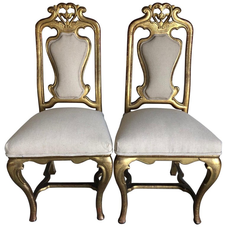 Elegant Pair of French 19th Century Chairs with All Original Gold Gilding For Sale at 1stDibs