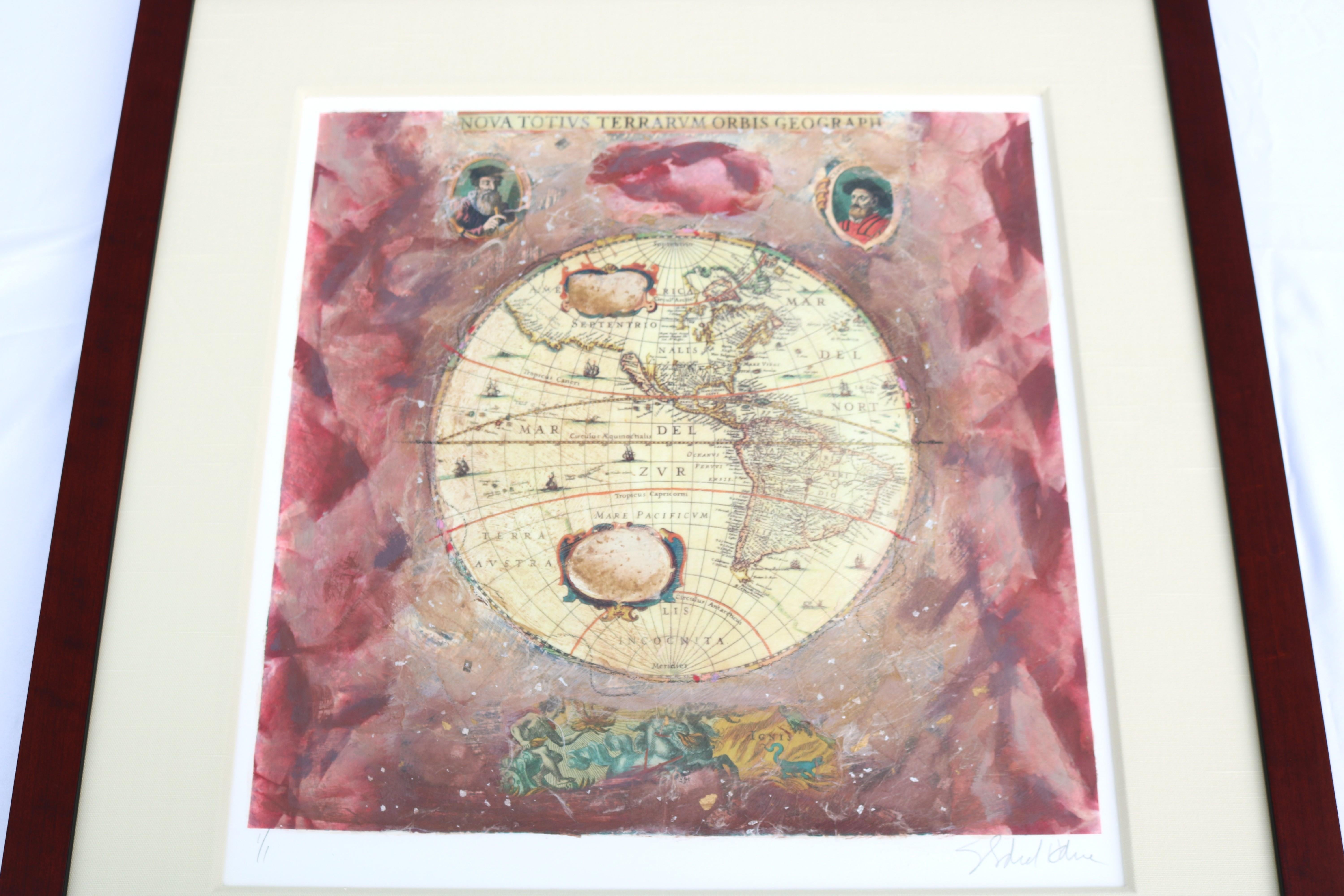 Starlie Sokol Hohne Untitled Globe Mixed Media Monoprint Kunstwerk One-of-a-Kind im Angebot 2