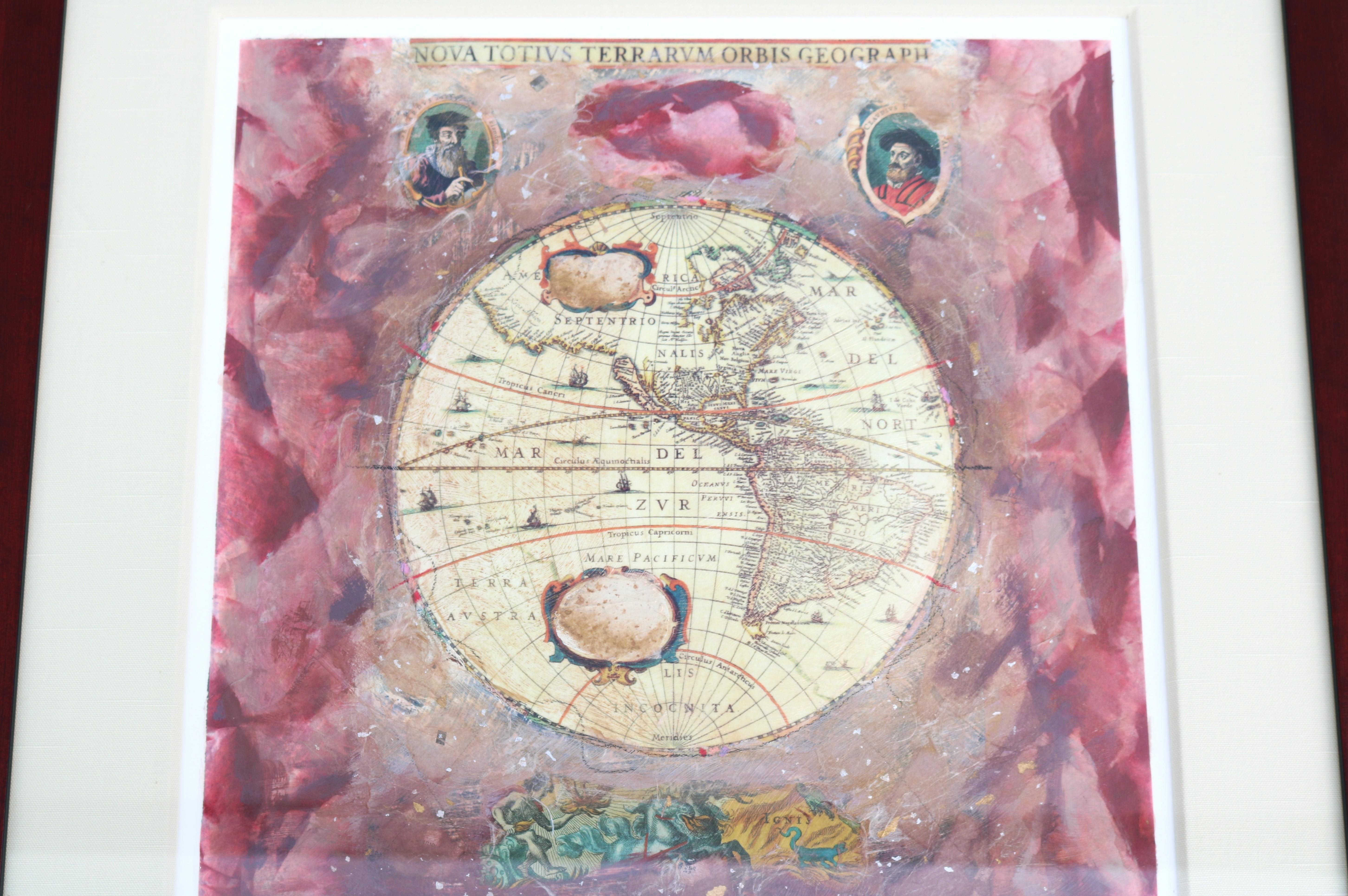 Starlie Sokol Hohne Untitled Globe Mixed Media Monoprint Kunstwerk One-of-a-Kind im Angebot 3