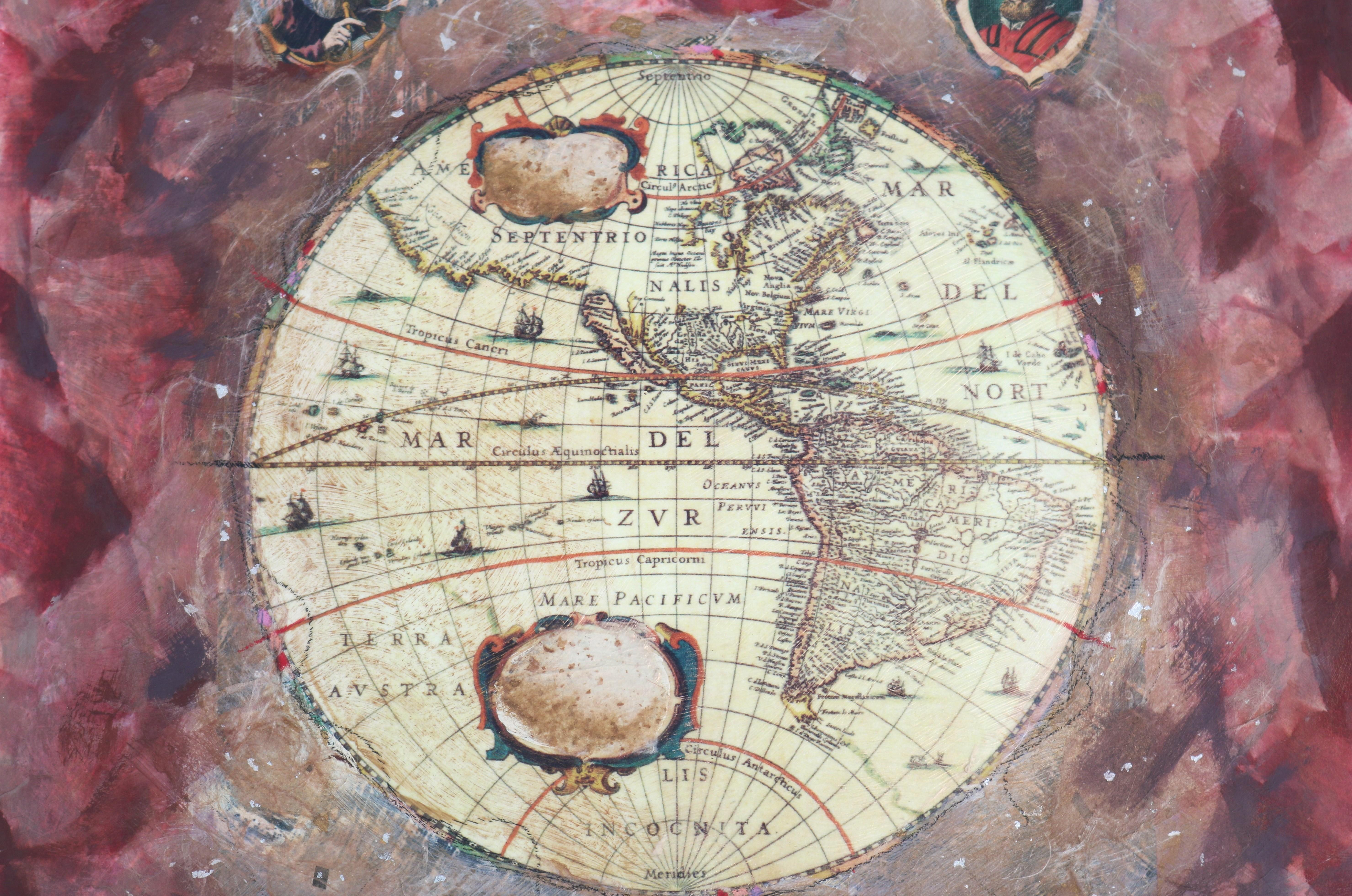 Starlie Sokol Hohne Untitled Globe Mixed Media Monoprint Kunstwerk One-of-a-Kind im Angebot 4