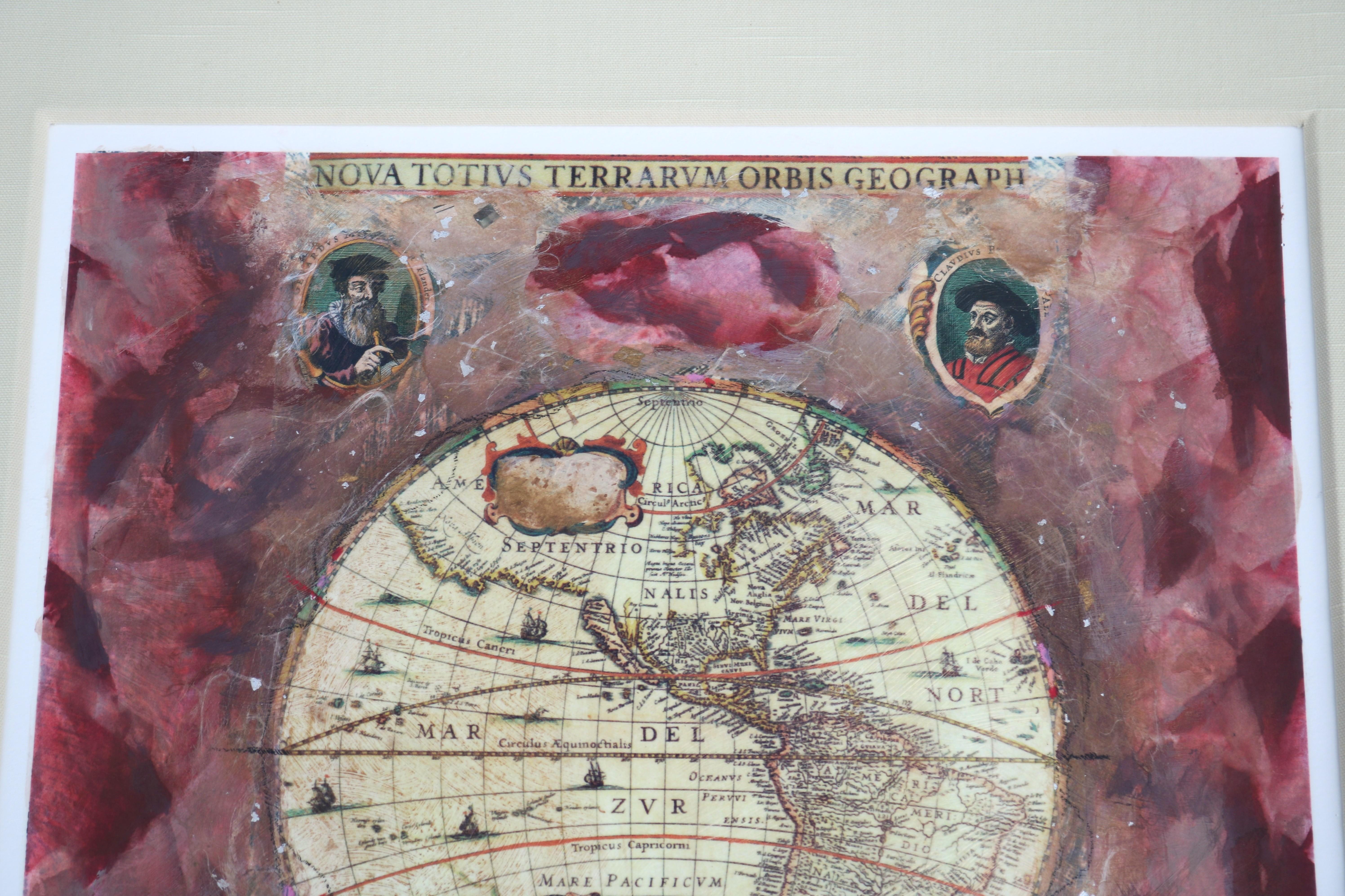 Starlie Sokol Hohne Untitled Globe Mixed Media Monoprint Kunstwerk One-of-a-Kind im Angebot 5