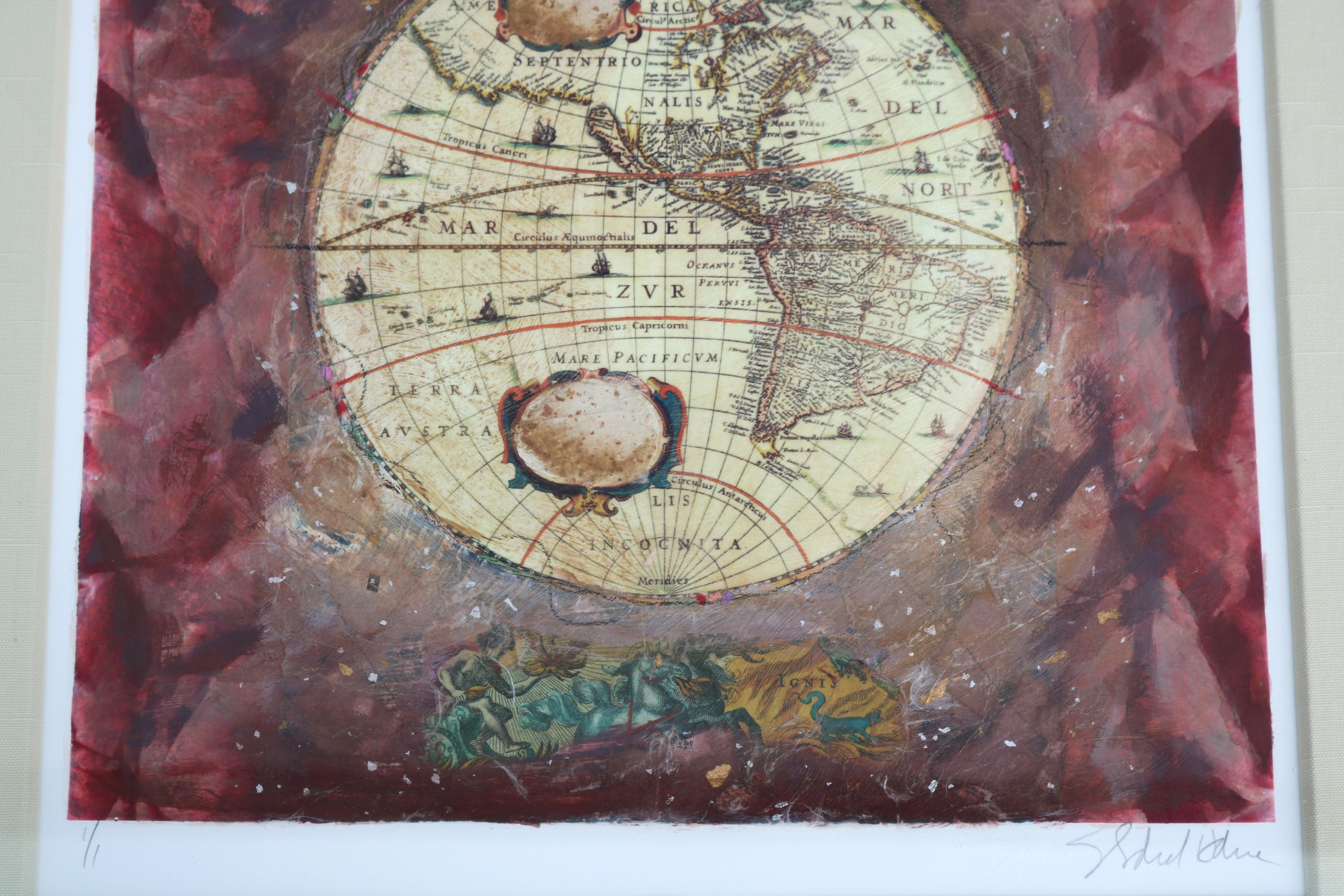 Starlie Sokol Hohne Untitled Globe Mixed Media Monoprint Kunstwerk One-of-a-Kind im Angebot 6