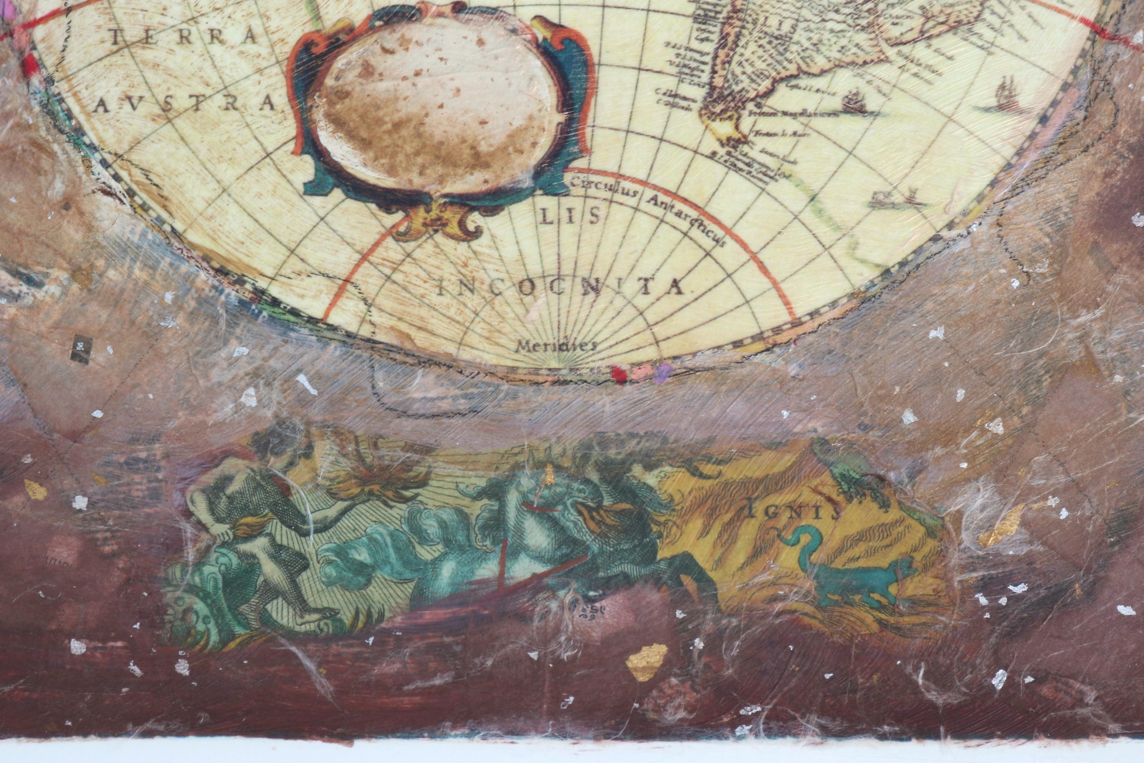 Starlie Sokol Hohne Untitled Globe Mixed Media Monoprint Kunstwerk One-of-a-Kind im Angebot 7