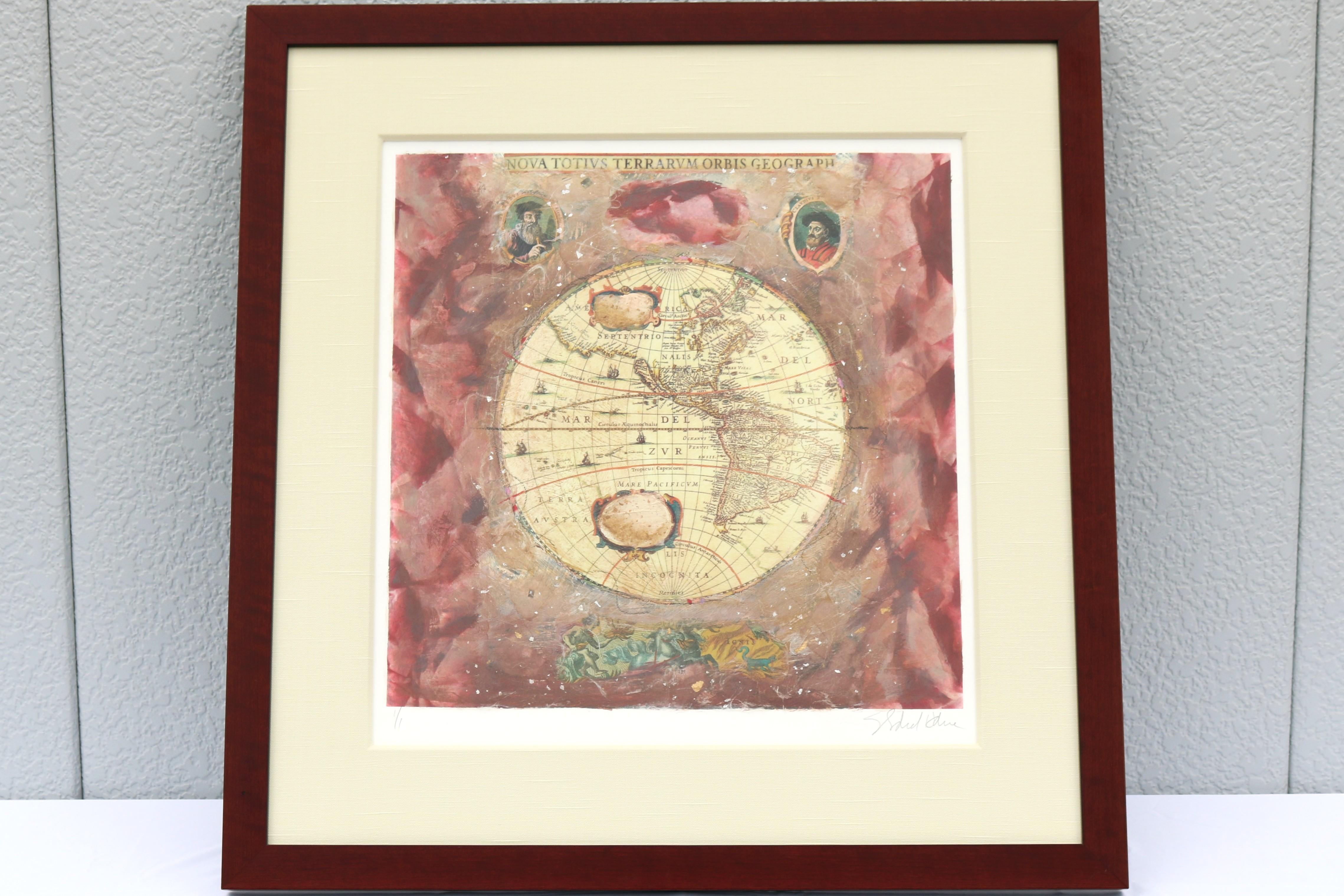 Starlie Sokol Hohne Untitled Globe Mixed Media Monoprint Kunstwerk One-of-a-Kind (Moderne) im Angebot