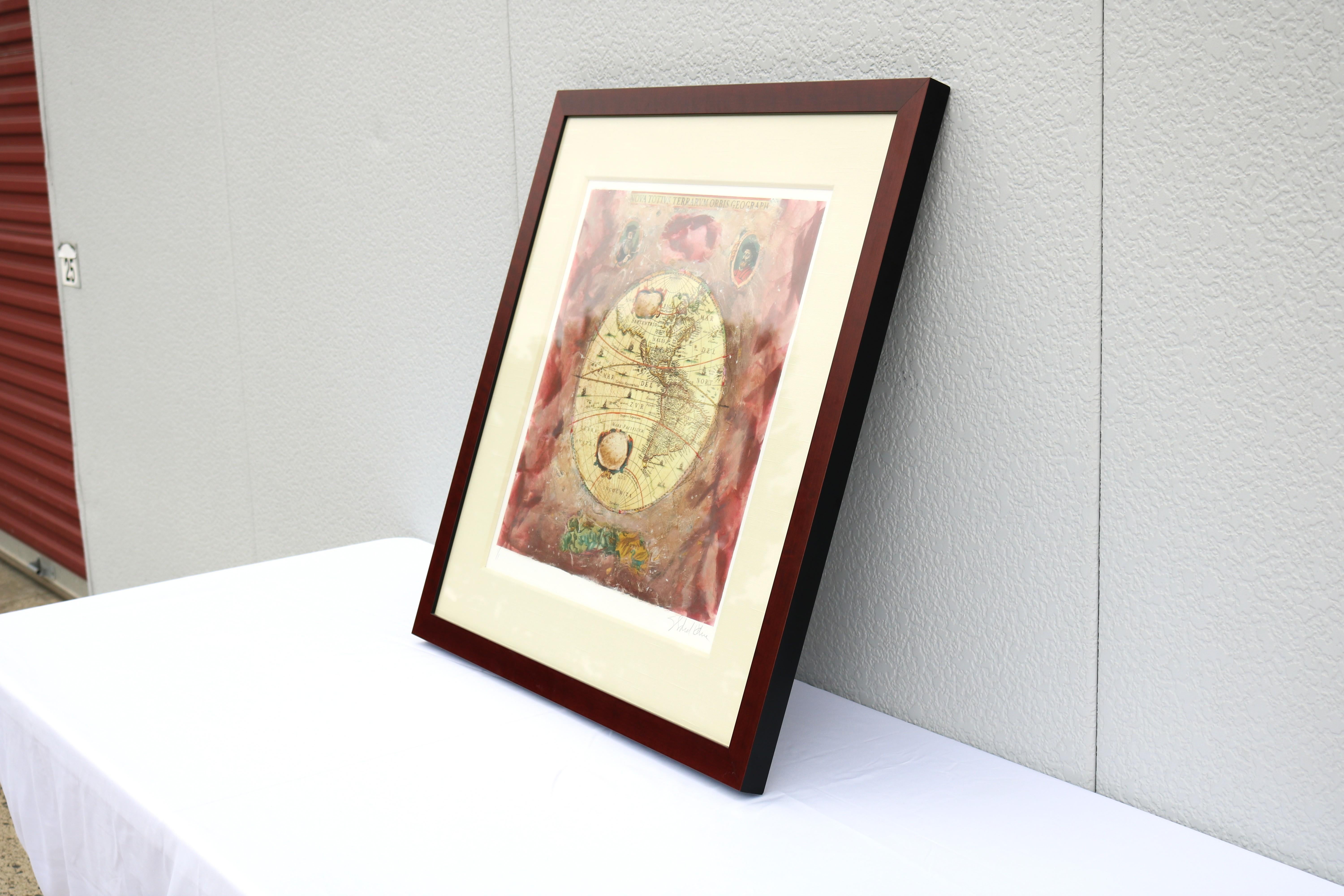 Starlie Sokol Hohne Untitled Globe Mixed Media Monoprint Kunstwerk One-of-a-Kind im Zustand „Hervorragend“ im Angebot in Secaucus, NJ