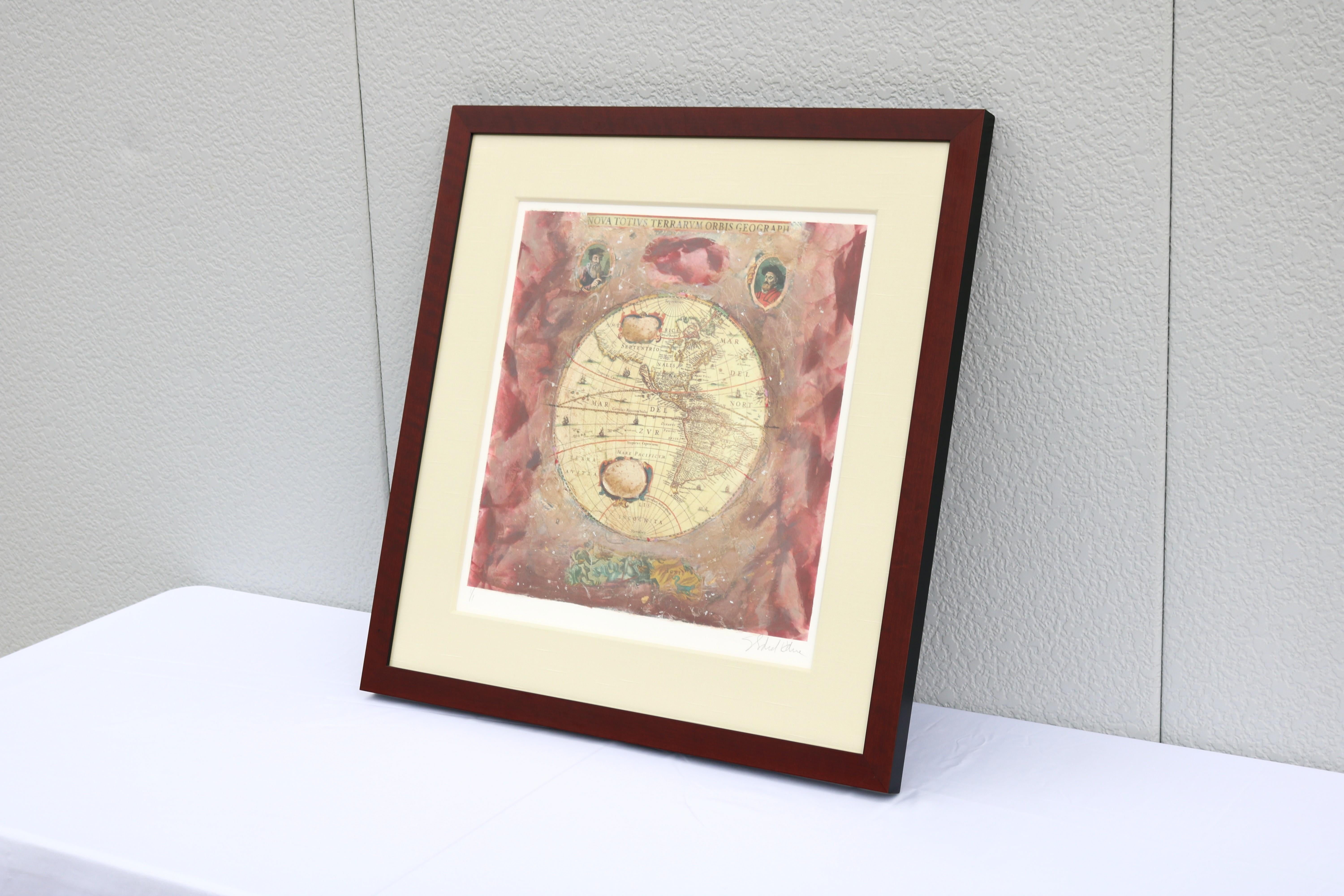 Starlie Sokol Hohne Untitled Globe Mixed Media Monoprint Kunstwerk One-of-a-Kind (20. Jahrhundert) im Angebot