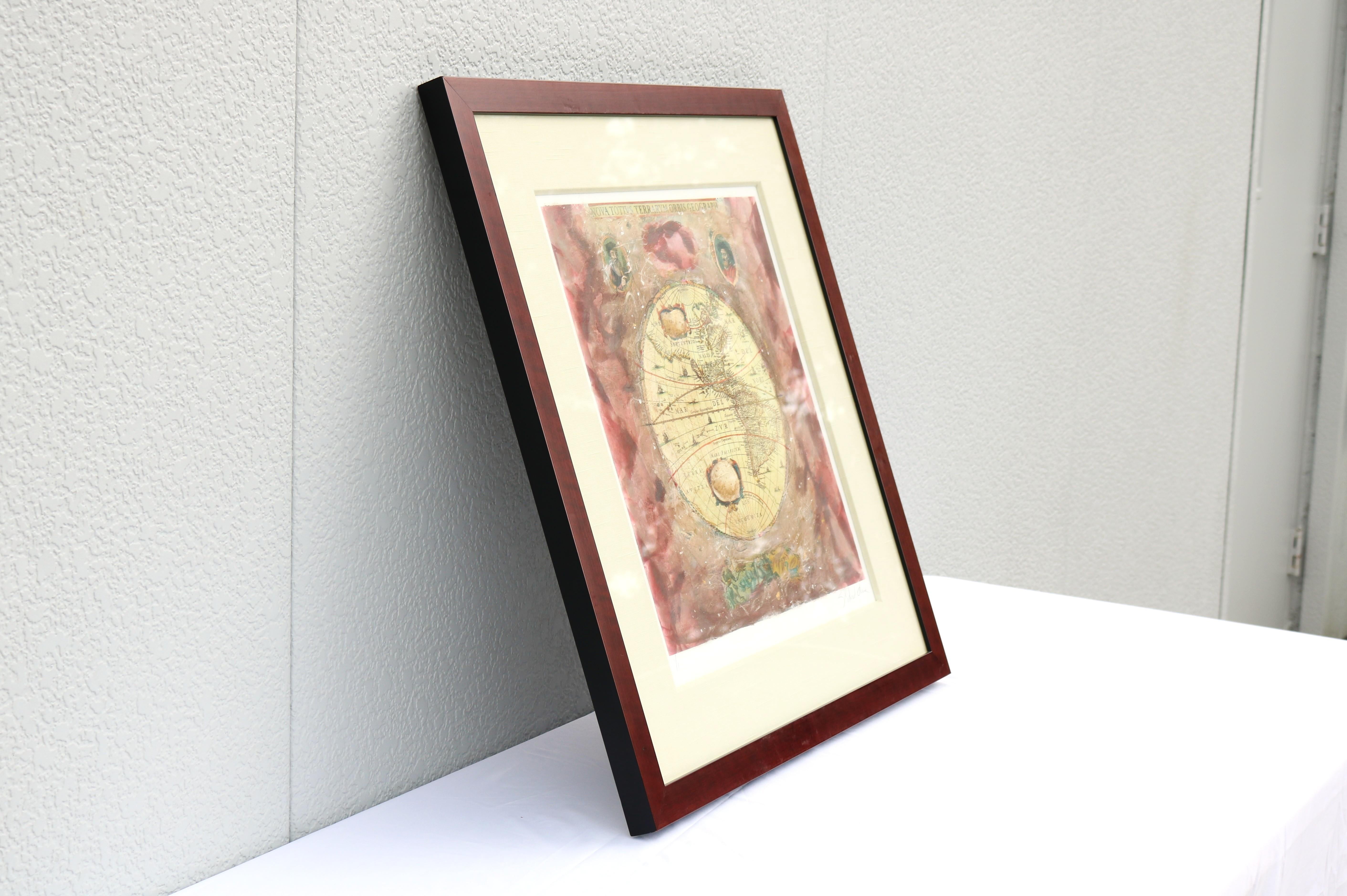Starlie Sokol Hohne Untitled Globe Mixed Media Monoprint Kunstwerk One-of-a-Kind im Angebot 1