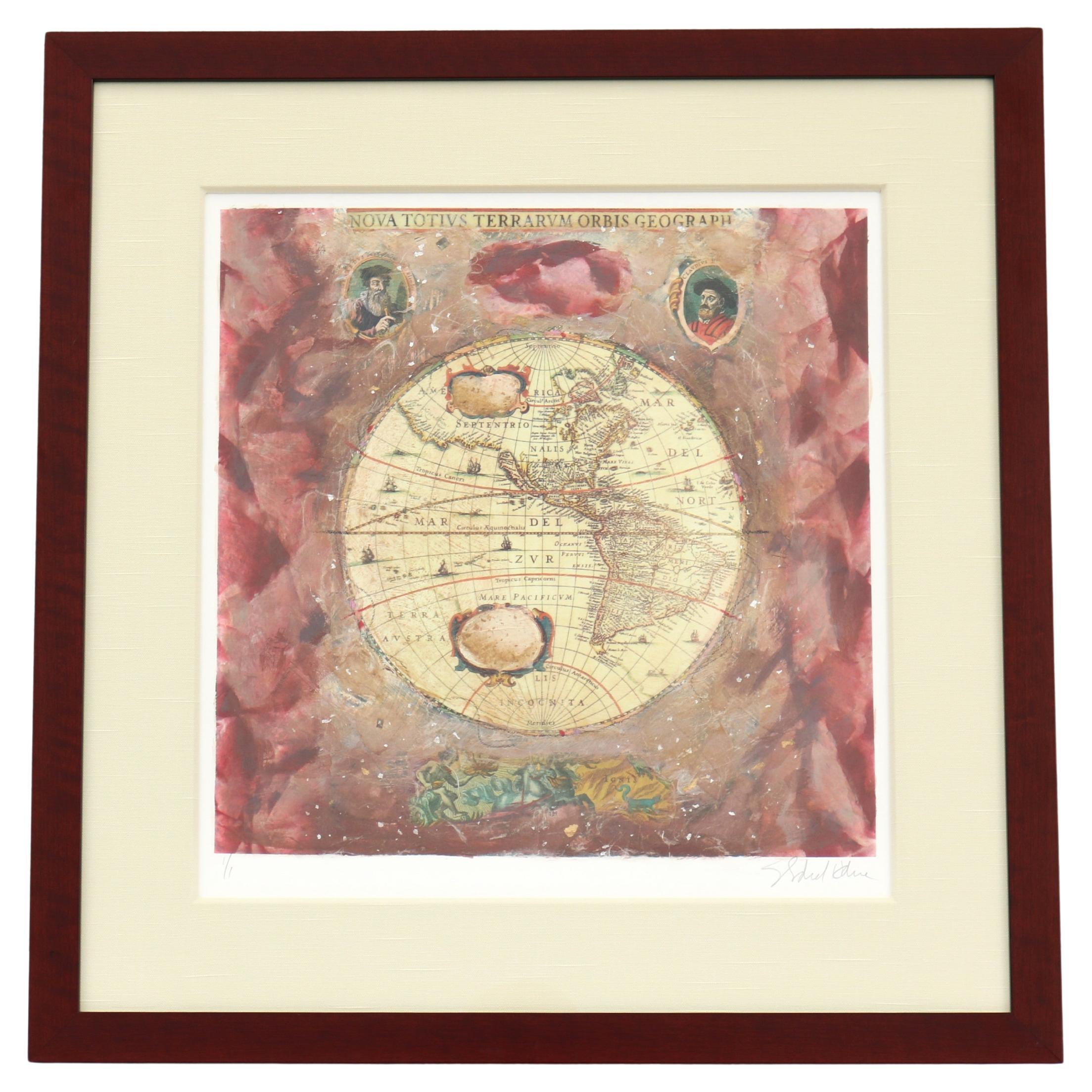 Starlie Sokol Hohne Untitled Globe Mixed Media Monoprint Kunstwerk One-of-a-Kind im Angebot