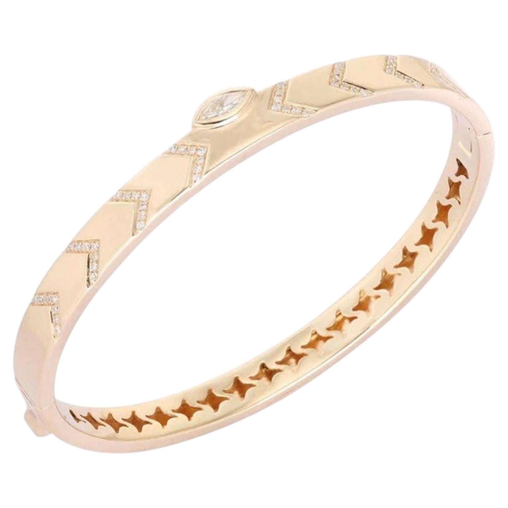Starlight Path 14K (or 18k upon request) Yellow Gold Chevron Diamond Bracelet For Sale