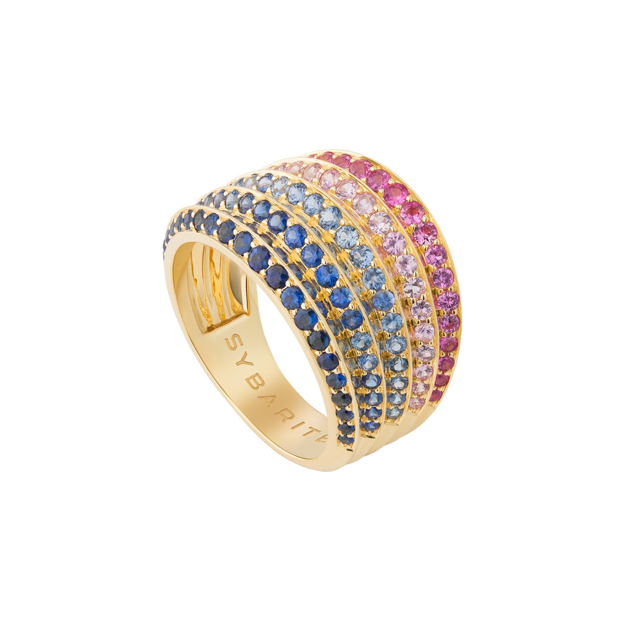 For Sale:  Starlight Ring in 18ct Yellow Gold with Multicolored Sapphires Towards the Stars 8