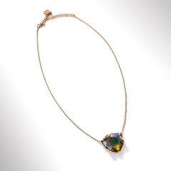 Starlight Trillion Ammolite Pendant with White Topaz in 18k Gold Vermeil AA