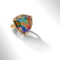 Starlight Trillion Ammolite Ring with White Topaz in 18k Gold Vermeil A/6