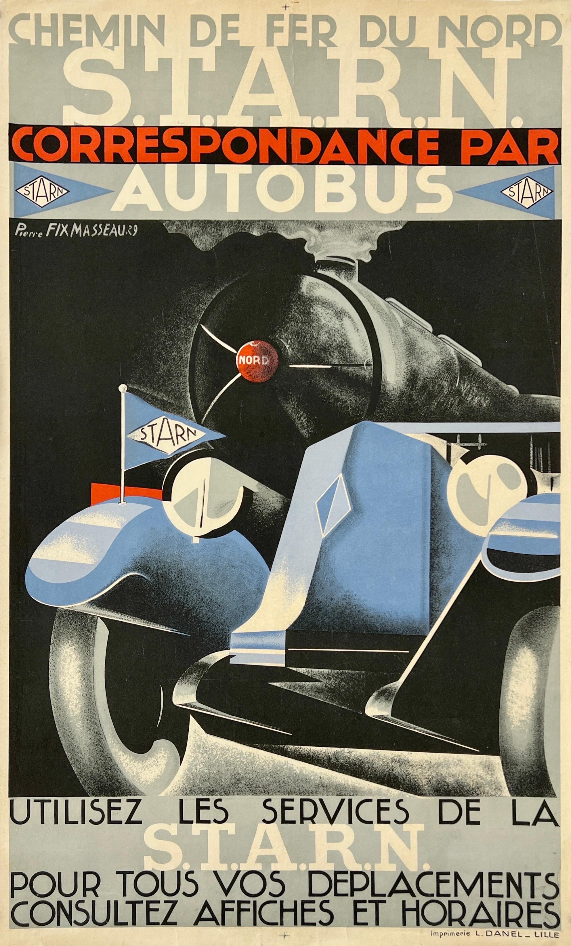 STARN AUTOBUS Original Vintage Antique Art Deco Automobile Rail Travel Poster