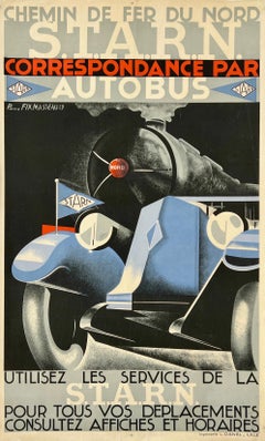 STARN AUTOBUS Original Vintage Antique Art Deco Automobile Rail Travel Poster