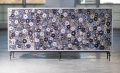 Modern Starry Night 4-Door Buffet with Silver and Pewter Glass by Ercole Home