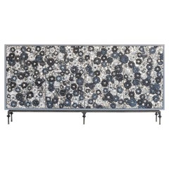 Modern Starry Night 4-Door Buffet with Silver and Pewter Glass by Ercole Home