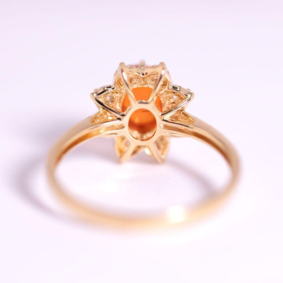 Women's or Men's Starry Night Mexican Fire Opal Diamond Engagement Ring 18K Yellow Gold For Sale