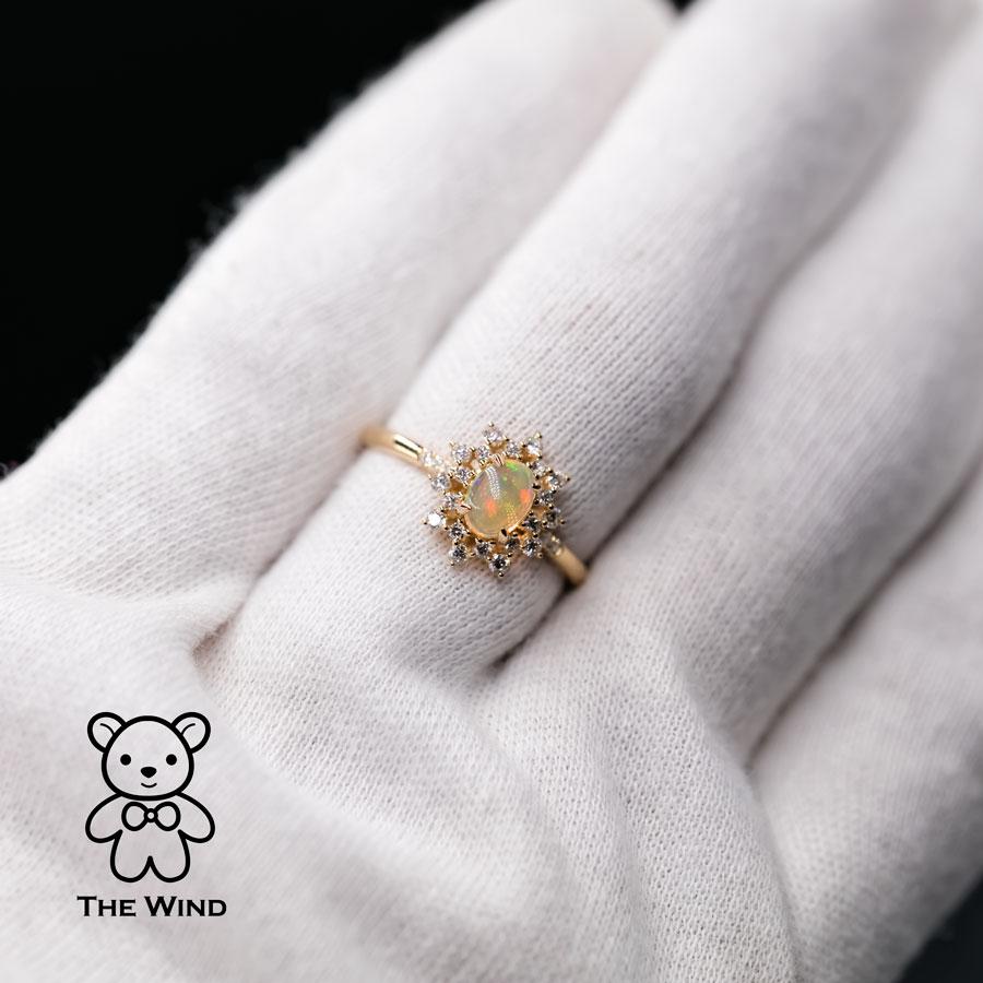 Starry Night Mexikanischer Feueropal-Diamant-Verlobungsring 18K Gelbgold 1