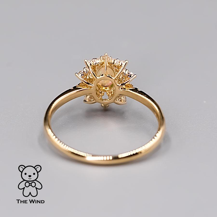 Starry Night Mexican Fire Opal Diamond Engagement Ring 18K Yellow Gold For Sale 2