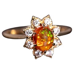 Bague de fiançailles Starry Night Mexican Fire Opal Diamond en or jaune 18 carats