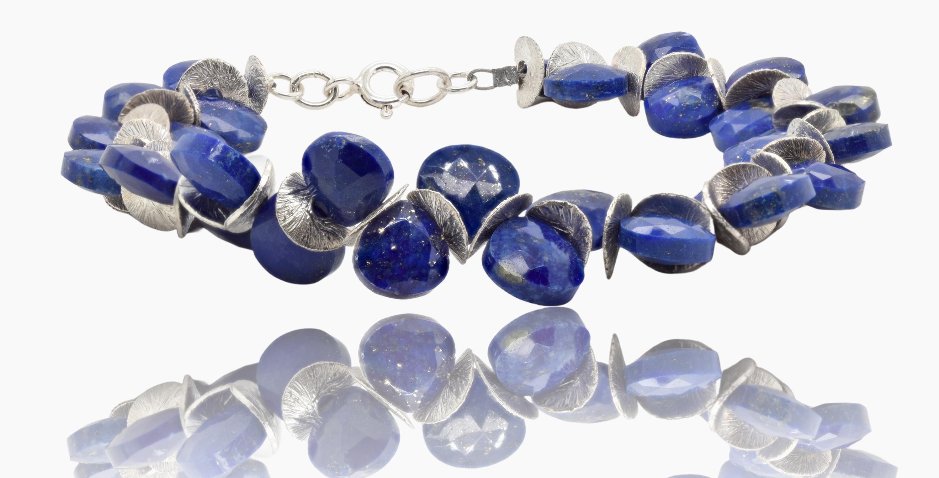 Contemporary Starry Night Signature Lapis Sterling Bracelet For Sale