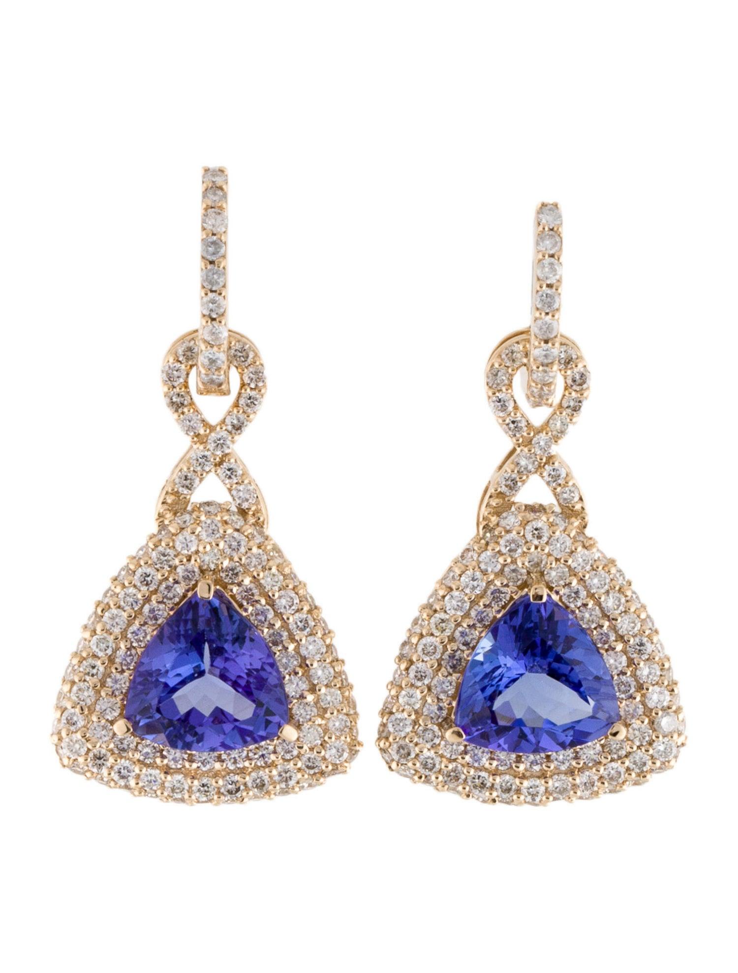 14K 3.50ctw Tanzanite & Diamond Drop Hoop Earrings - Exquisite & Timeless Design Neuf - En vente à Holtsville, NY