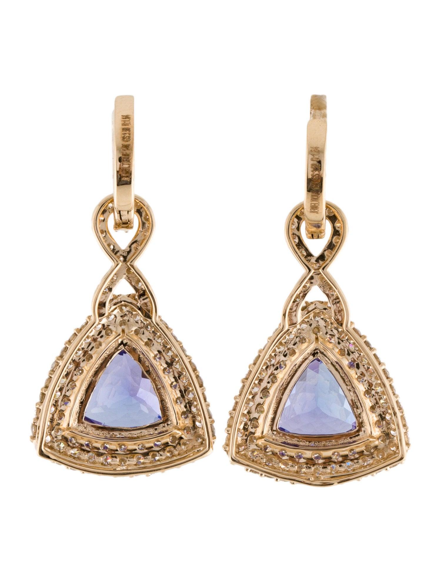 14K 3.50ctw Tanzanite & Diamond Drop Hoop Earrings - Exquisite & Timeless Design Pour femmes en vente
