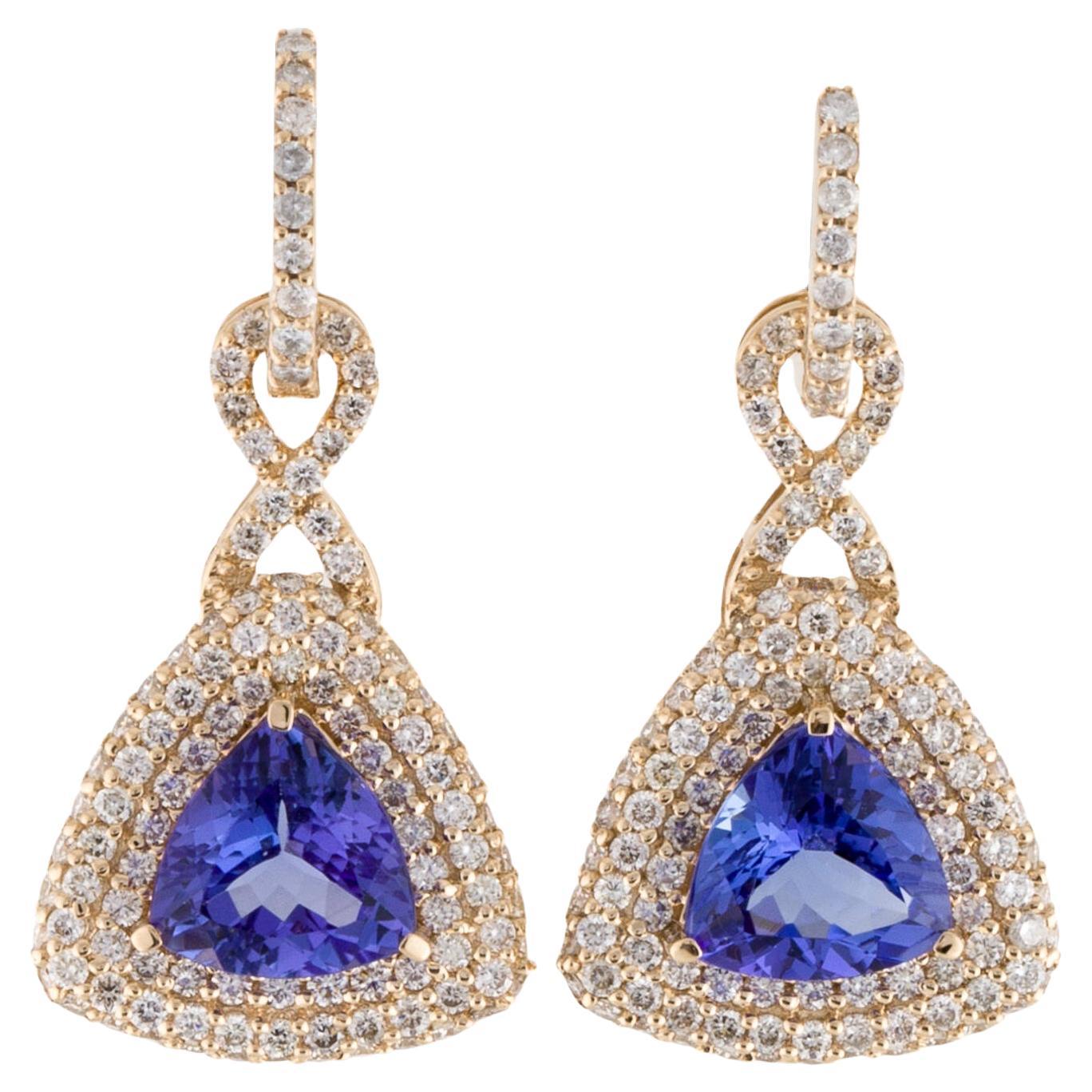 14K 3.50ctw Tanzanite & Diamond Drop Hoop Earrings - Exquisite & Timeless Design For Sale