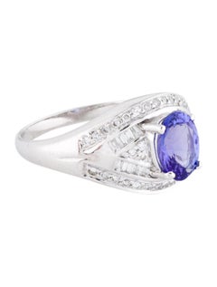 14K Tanzanite & Diamond Ring Size 6.5 Elegant Cocktail Style - Statement Jewelry