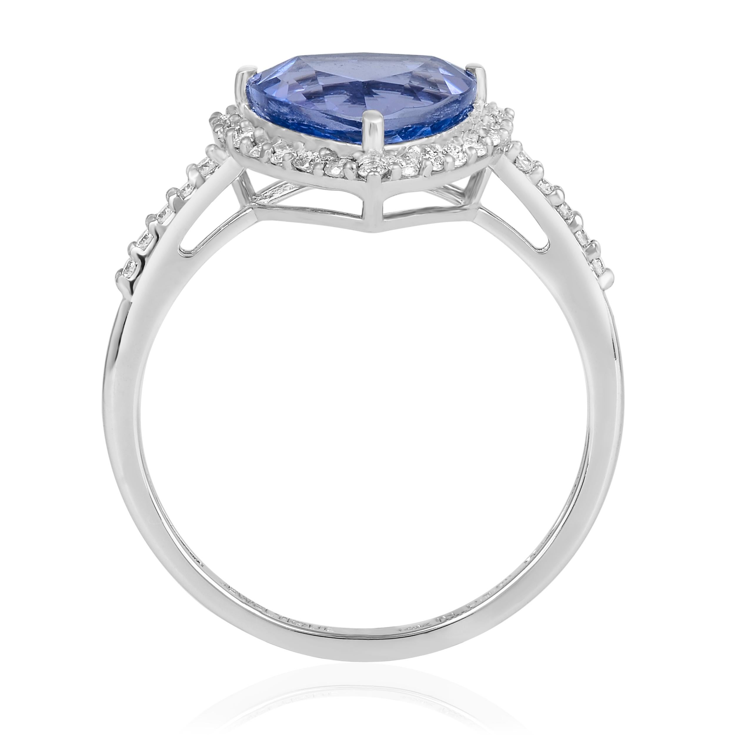 Brilliant Cut Luxurious 14K Tanzanite & Diamond Cocktail Ring, Size 7 - Statement Jewelry