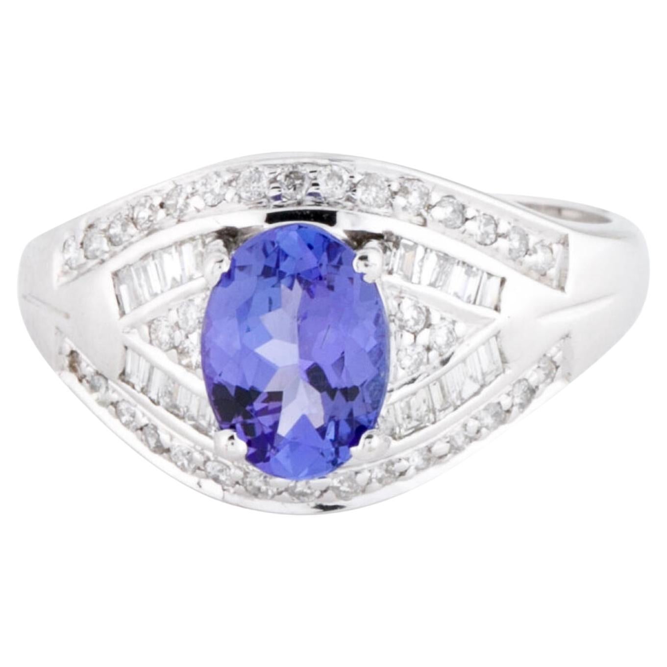 14K Tanzanite & Diamond Ring Size 6.5 Elegant Cocktail Style - Statement Jewelry For Sale