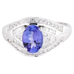 14K Tanzanite & Diamond Ring Size 6.5 Elegant Cocktail Style - Statement Jewelry