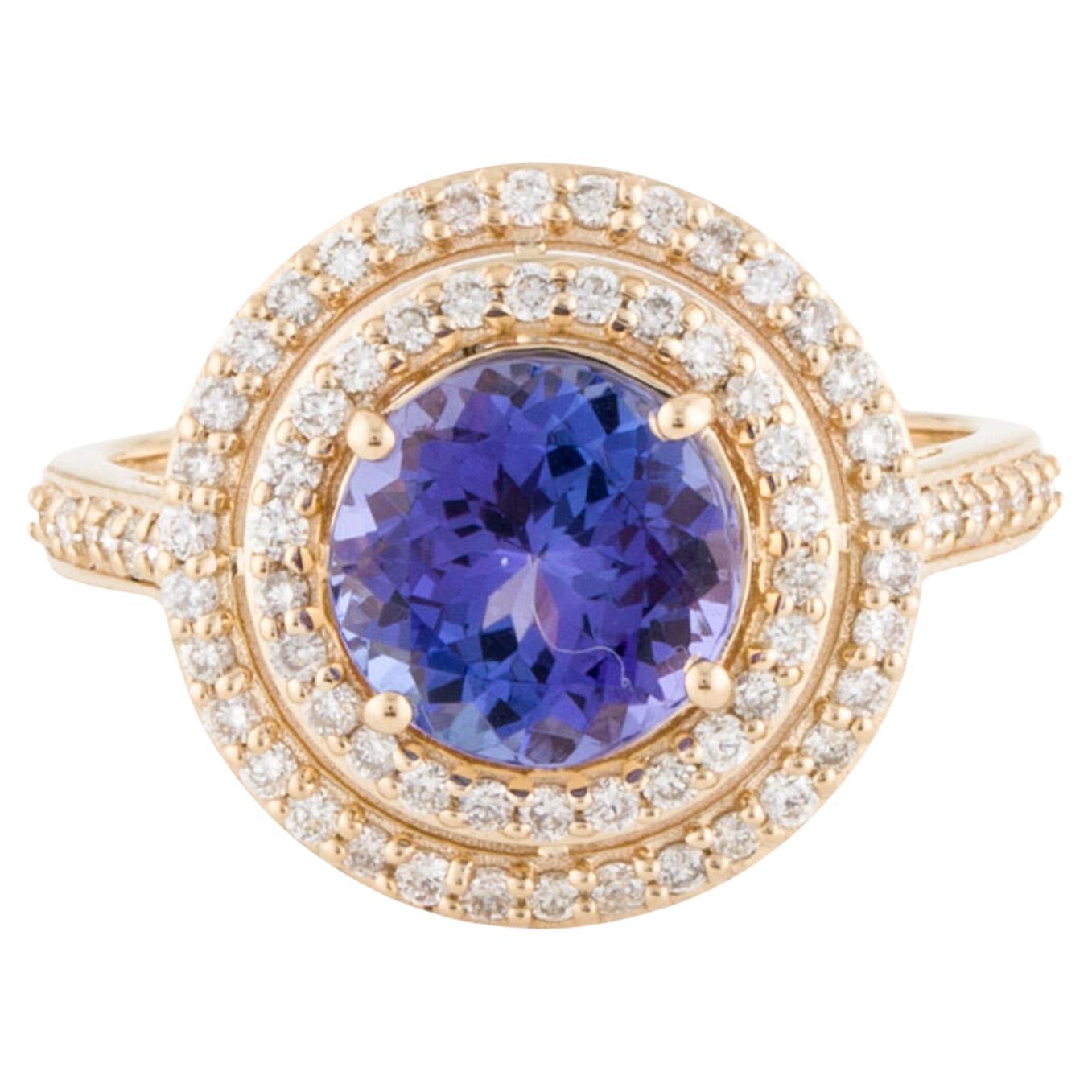 Bague cocktail en tanzanite 14 carats et diamants - Taille 6,75 - Bijoux de luxe fantaisie