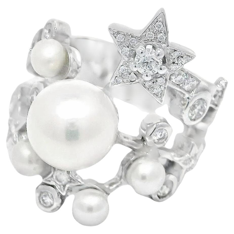 Anello con diamante perlato stellato in oro bianco 18 carati in vendita