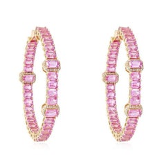 Starry Pink 14K (oder 18k auf Anfrage) Gelbgold Diamond Hoops Earrings