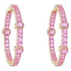 Starry Pink 14K (oder 18k auf Anfrage) Gelbgold Diamond Hoops Earrings